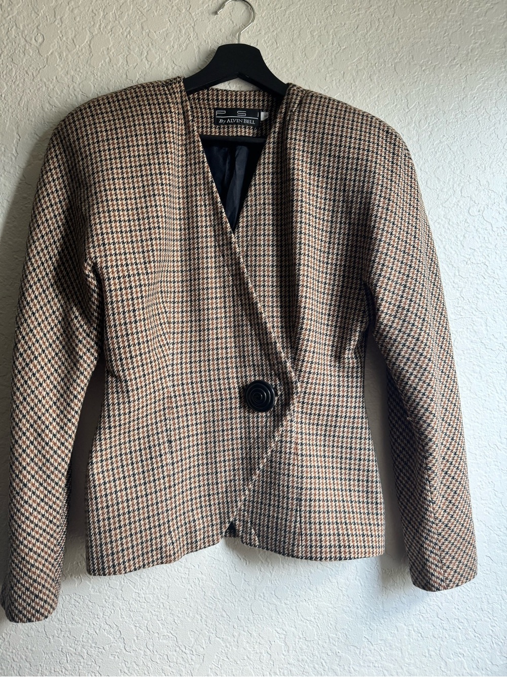 Vintage PSI by Alvin Bell Houndstooth Blazer Lord & Taylor Asymmetric Wrap  sz 6